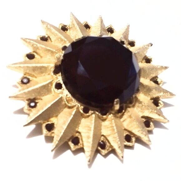 Vintage Mid Century Red Rhinestone Starburst Brooch Pendant - Picture 1 of 5
